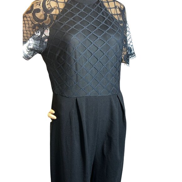 Womens Lattice Lace Wide Leg Jumpsuit Size M Black Money Mob Wife - Picture 5 of 15